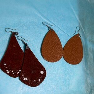 Handmade Brown Teardrop Leather Earrings